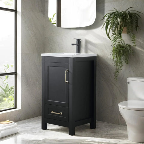 30" Bathroom Vanities Cabinet with Sink Combo Set, Undermount Ceramic Sink w/Thickened Wood, Matte Black Faucet