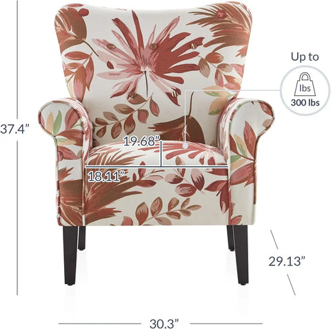 BELLEZE Modern Accent Chair for Living Room, High Back Floral Armchair with Wooden Legs, Upholstered Wingback Side Chair Padded