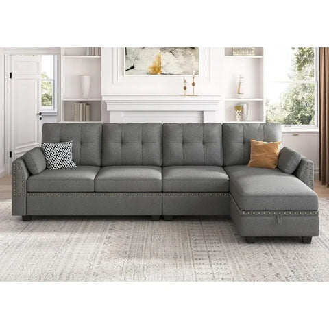 Reversible Sectional Sofa L-Shape Sofa Convertible Couch 4-Seater Sofas Sectional for Apartment Dark Grey