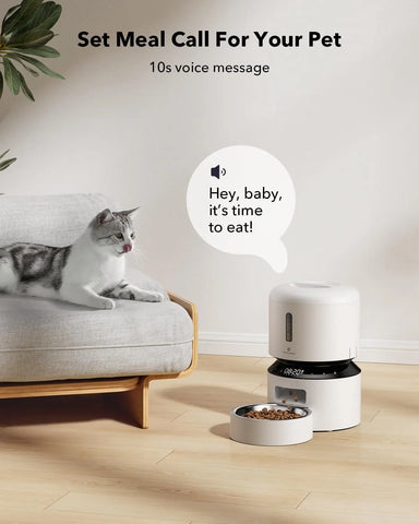 Automatic Cat Feeder, Automatic Food Dispenser with  , 3L Timed  for Dry Food, Up to 50 Portions 6 Meals Per Day,White