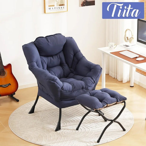 Tiita Lazy Chair with Ottoman, Modern Large Accent Lounge Chair, Leisure Sofa Armchair with Ottoman, Reading Chair