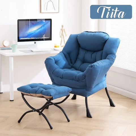 Tiita Lazy Chair with Ottoman, Modern Large Accent Lounge Chair, Leisure Sofa Armchair with Ottoman, Reading Chair