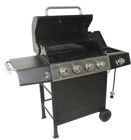 Grill Boss Outdoor BBQ Propane Gas Grill with Side Burner Lid Wheels Shelves Bottle Opener and 3 Burners