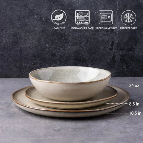 Ceramic Dinnerware Sets,Handmade Reactive Glaze Plates and Bowls Set,Highly Chip and Crack Resistant