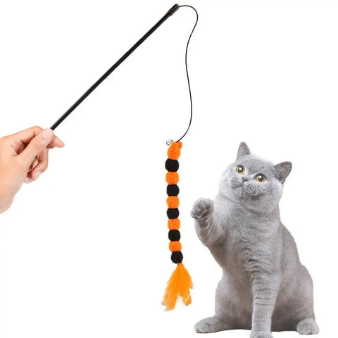 Feather Toys For Indoor Cats Feather Pet Teaser Wand Portable Pet Toys For Entertainment Multifunctional Teaser Toy With Bell &