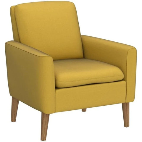 Lohoms Modern Accent Fabric Chair Single Sofa Comfy Upholstered Arm Chair Living Room Furniture Mustard Yellow