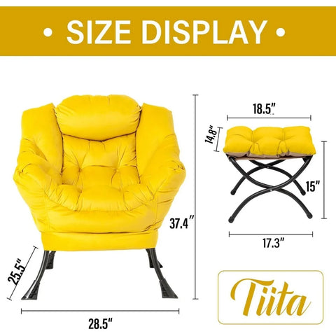 Tiita Lazy Chair with Ottoman, Modern Large Accent Lounge Chair, Leisure Sofa Armchair with Ottoman, Reading Chair