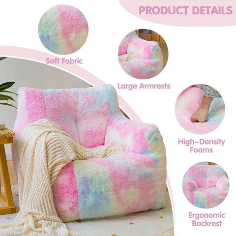 Bean Bag Chair with Filler, 37" Colorful Giant BeanBags with Faux Fur Cover & Sponge Filling, Lazy Sofa Comfy Chair with Armrest