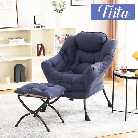 Tiita Lazy Chair with Ottoman, Modern Large Accent Lounge Chair, Leisure Sofa Armchair with Ottoman, Reading Chair