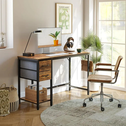 Computer Home Office Desk with 2 Drawers, 40 Inch Small Desk Study Writing Table, Modern Simple PC Desk, Brown