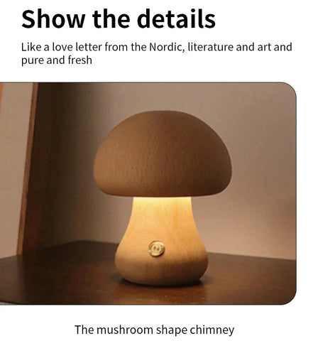 New INS LED Night Light With Touch Switch Wooden Cute Mushroom Bedside Table Lamp  Bedroom Childrens Room Sleeping Night Lamps