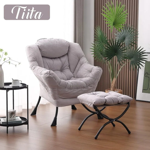 Tiita Lazy Chair with Ottoman, Modern Large Accent Lounge Chair, Leisure Sofa Armchair with Ottoman, Reading Chair