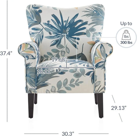 BELLEZE Modern Accent Chair for Living Room, High Back Floral Armchair with Wooden Legs, Upholstered Wingback Side Chair Padded