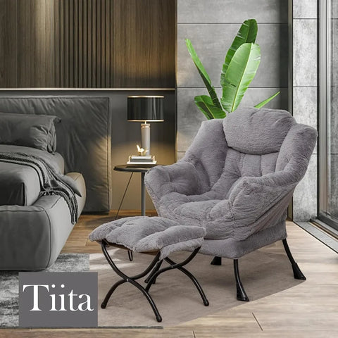 Tiita Lazy Chair with Ottoman, Modern Large Accent Lounge Chair, Leisure Sofa Armchair with Ottoman, Reading Chair