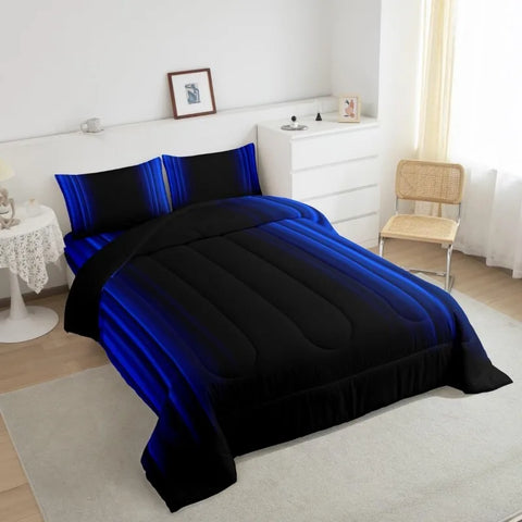 Comforter Set Kids Teens Dark Blue and Black Striped Bedding Bed Set Decor Modern Fashion Comforter Inner Fill Bedroom