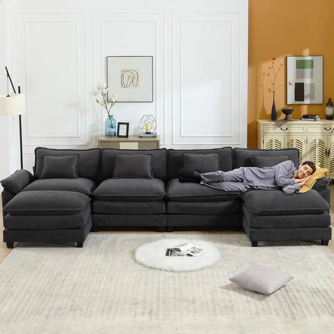 U Shaped Couch Sectional Sofa Couch for Living Room with Pillows,Sleeper Deep Couches with Ottomans