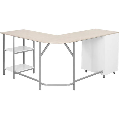 L Shaped Desk - Two-Toned Computer Desk with Drawers & Storage Shelves - Simple Modern Furniture & Home Office Space Corner Tabl