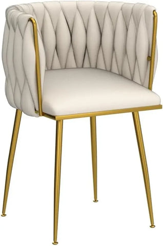 Velvet Dining Chairs Set of 4, Modern Dining Chair with Golden Metal Legs, Woven Upholstered Dining Chairs for Room