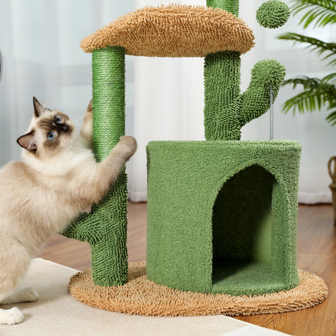 Festive Cat Scratching Post Cactus Tree Tower with Sisal Rope Cat Climbing Frame with Christmas Decoration