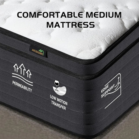 King Mattress, 12 Inch Individual Pocket Springs with Gel Memory Foam Hybrid King Size Mattress with Pressure Relief