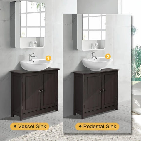 US Pedestal Sink Storage Cabinet Espresso Bathroom Vanity Organizer with 2 Doors Storage Cabinet & U-shaped Cut-out