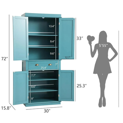 72" Kitchen Pantry Storage Cabinet, Freestanding Cupboard with 2 Cabinets, Drawer and Adjustable Shelves, Tall Storage Cabinet