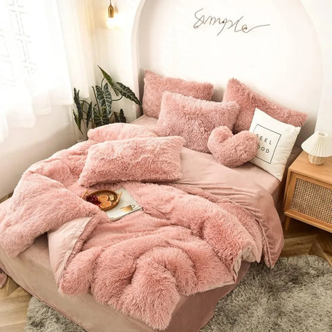 5 PCS Shaggy Duvet Cover Bedding Set - Fluffy Comforter Cover Long Faux Fur Luxury Ultra Soft Cozy