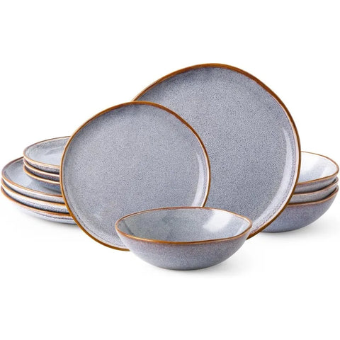 Ceramic Dinnerware Sets,Handmade Reactive Glaze Plates and Bowls Set,Highly Chip and Crack Resistant