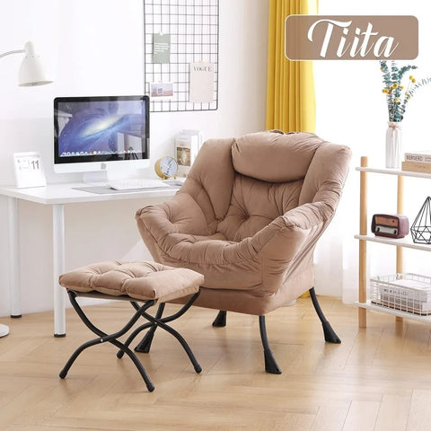 Tiita Lazy Chair with Ottoman, Modern Large Accent Lounge Chair, Leisure Sofa Armchair with Ottoman, Reading Chair