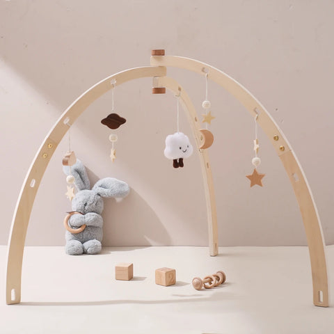 Baby Montessori Toys Wooden Gym Frame Splint Triangle Newborn Activity Gym Frame Star Cloud Hanging Pendant Baby Rattle Toys