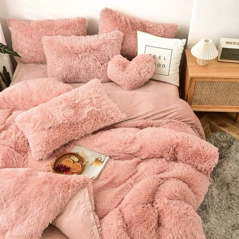 5 PCS Shaggy Duvet Cover Bedding Set - Fluffy Comforter Cover Long Faux Fur Luxury Ultra Soft Cozy