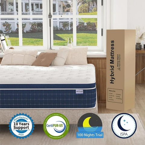 California King Mattress - Upgrade Strengthen - 12 Inch Firm Hybrid Cal King Mattress in a Box