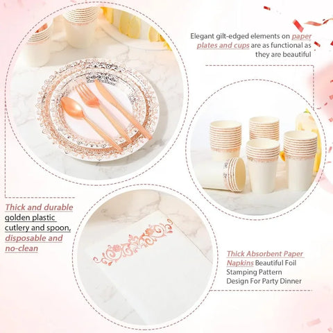 700 Pcs Disposable Dinnerware Set for 100 Guests Include 200 Paper Plates, 300 Plastic Silverware, 100 Paper Cups, 100 Napkins