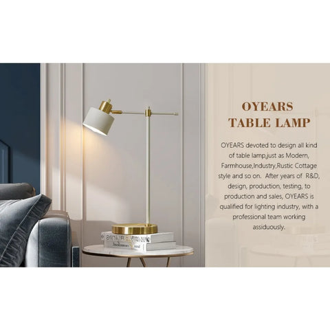 OYEARS Modern Industrial Desk Lamp for Reading LED 22.2“ Metal Table Lamp Light for Office Bedroom Study Room Living Room