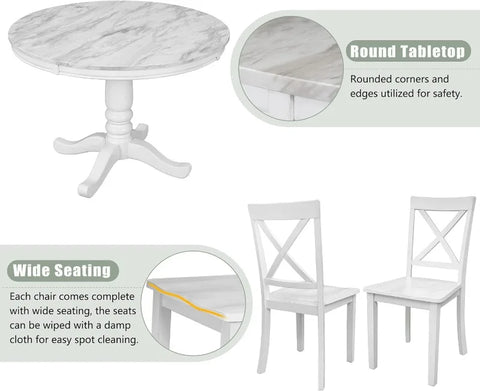 5-Piece Round Dining Table and Chair Set, Round Dining Table with Shelf, Wood Table Set for Family Dining Area