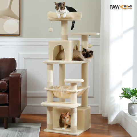 H184CM Large Cat Tower with Sisal Scratching Posts Spacious Condo Perch Stable for Kitten Multi-Level Tower Indoor Cozy Hummocks