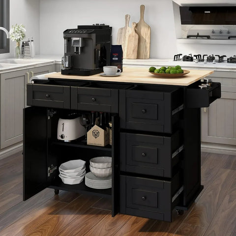 Kitchen Cart, Kitchen Carts with Cabinet , Wood Counter top Mobile Storage Islands with Drawer and Two Doors,Kitchens Island