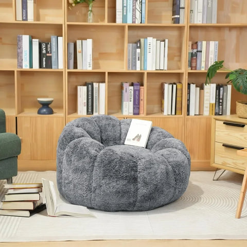 Bean Bag Chairs for Adults with Filler, 36" Memory Foam Bean Bag Sofa Chair with Flower Armrest Design Faux Fur Comfy Reading