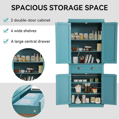 72" Kitchen Pantry Storage Cabinet, Freestanding Cupboard with 2 Cabinets, Drawer and Adjustable Shelves, Tall Storage Cabinet