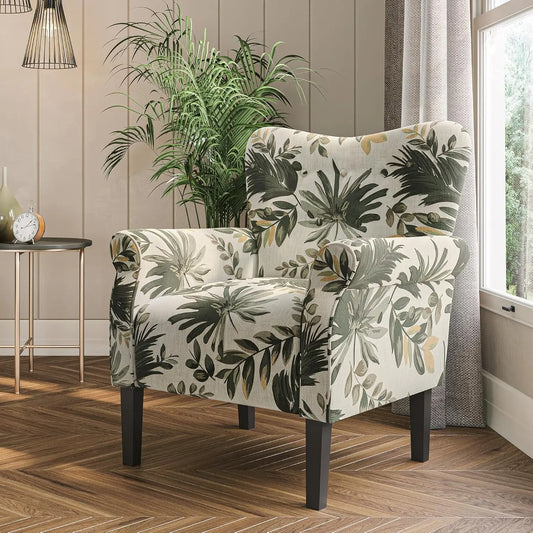 BELLEZE Modern Accent Chair for Living Room, High Back Floral Armchair with Wooden Legs, Upholstered Wingback Side Chair Padded