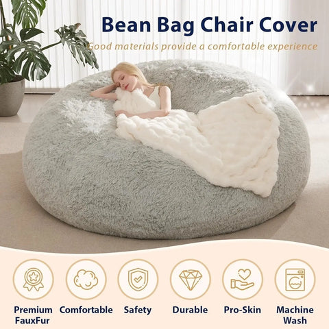 Bean Bag Chair Cover for Adults Kids (Without Filling) Comfy Fluffy Giant Round Beanbag Lazy Sofa Cover for Reading Ch