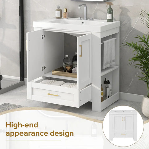 30'' Bathroom Vanity with Basin Sink Modern Bathroom Storage Cabinet with Double-sided Storage Shelf Freestanding Bathroom Basin