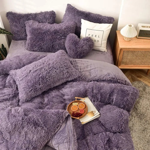 5 PCS Shaggy Duvet Cover Bedding Set - Fluffy Comforter Cover Long Faux Fur Luxury Ultra Soft Cozy