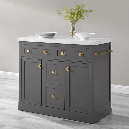 Claire Kitchen Island with Faux Marble Top, Gray