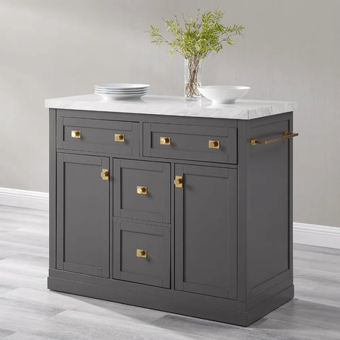 Claire Kitchen Island with Faux Marble Top, Gray