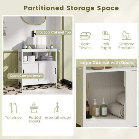 US Pedestal Sink Storage Cabinet Espresso Bathroom Vanity Organizer with 2 Doors Storage Cabinet & U-shaped Cut-out