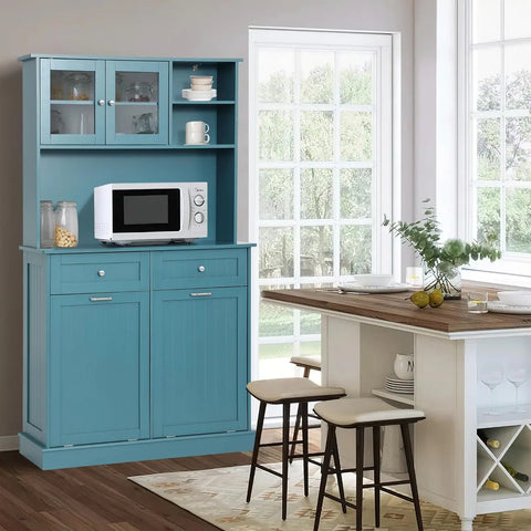 Kitchen Pantry Storage Cabinet, Microwave Cabinet with Tilt Out Trash Cabinet, Freestanding Kitchen Hutch,Tall Pantry Cabinet