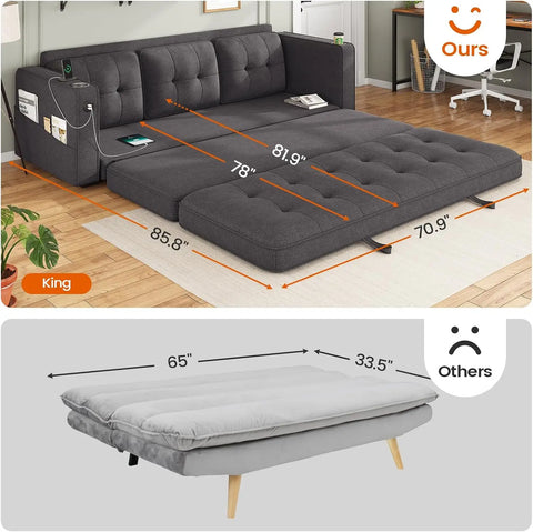 81" W 85.8" L King Futon Sofa Bed, Sleeper Sofa- 2 in 1 Pull Out Couch Bed, Modern Couches for Living Room, Loveseat Sofa