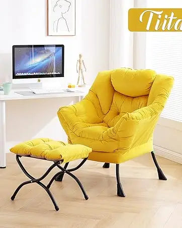 Lazy Chair with Ottoman, Modern Large Accent Lounge Chair, Leisure Sofa Armchair with Ottoman, Reading Chair with Footrest