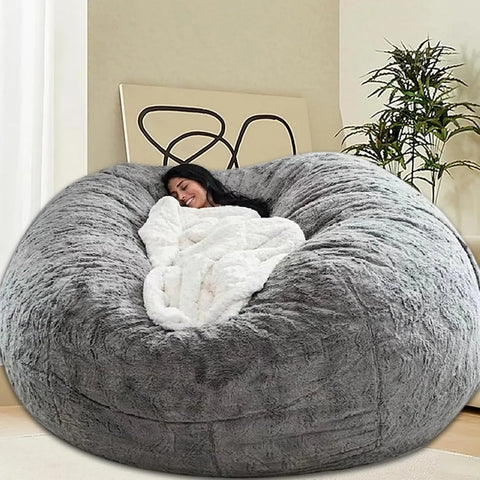 Bean Bag Chair ，for Adults Kids No  Comfortable Fluffy Giant Round Bean Bag for Reading Chair Floor Chair 6 ft Gray